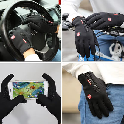 Winter Cycling Gloves Men Women Motorcycle Fleece Sport Zipper Autumn Touch Screen Warm Water-Repellent Windproof Non-Slip Glove